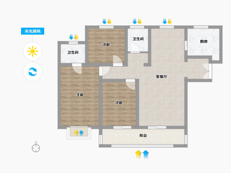 陕西省-西安市-盈泰水岸东方-91.23-户型库-采光通风