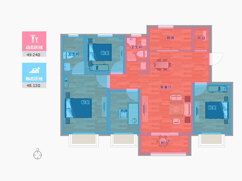 陕西省-西安市-当代嘉宝公园悦MOMΛ-85.76-户型库-动静分区