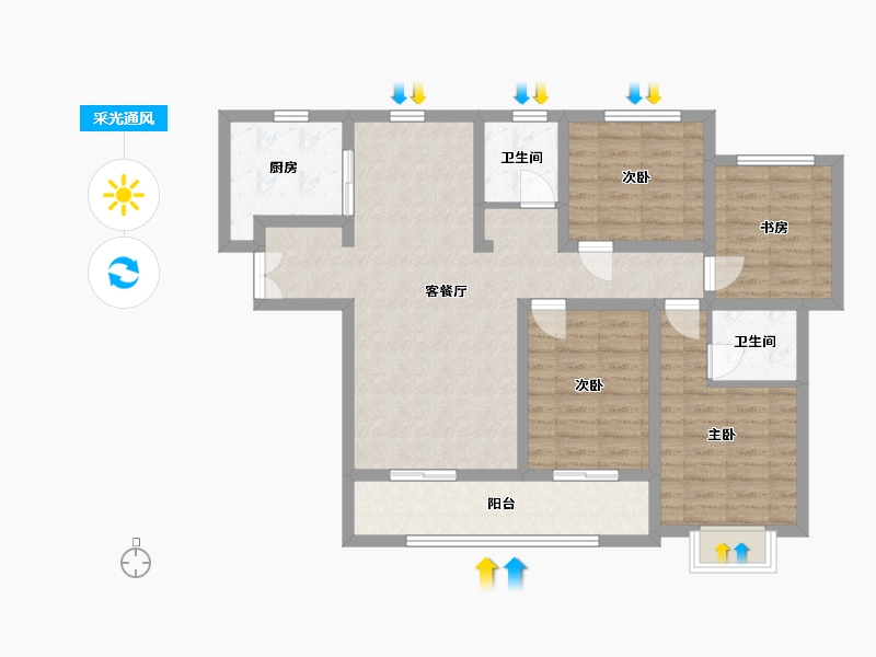 陕西省-西安市-盈泰水岸东方-97.91-户型库-采光通风