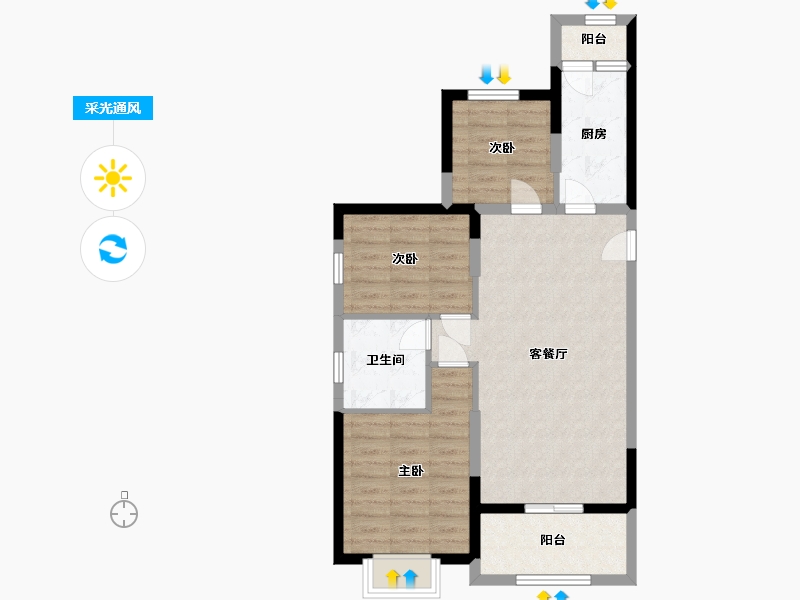 陕西省-西安市-西安恒大养生谷-72.00-户型库-采光通风