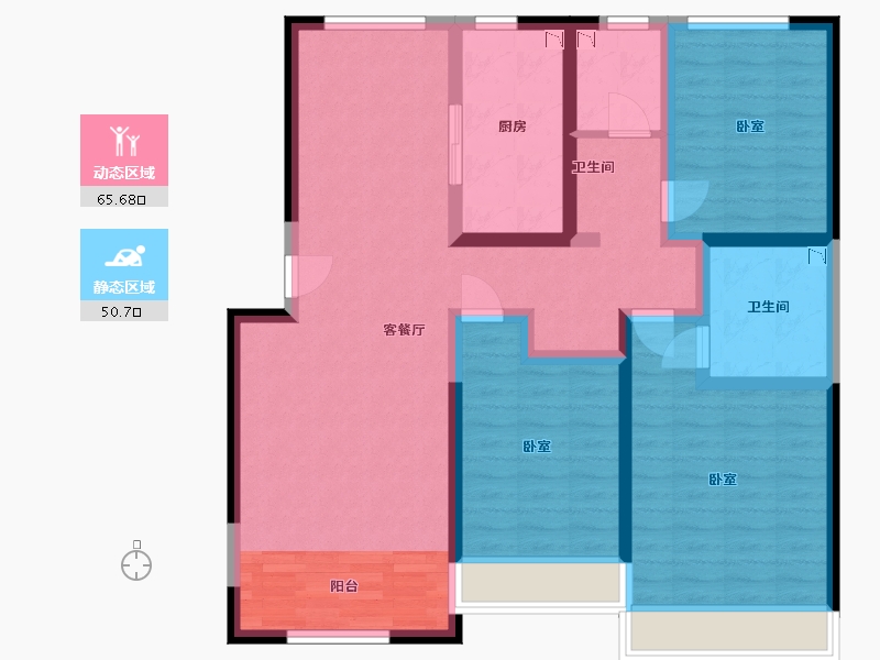 内蒙古自治区-包头市-包头昆区吾悦华府-102.87-户型库-动静分区