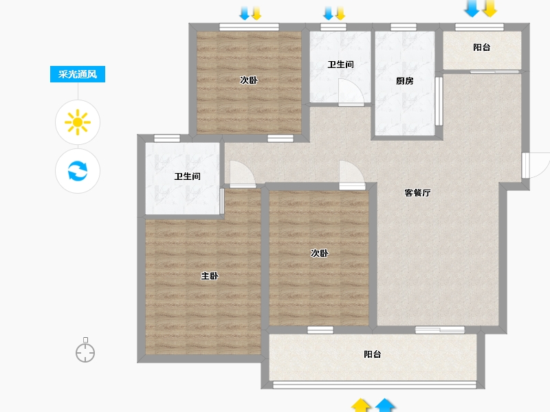 江苏省-盐城市-登达新天地3期望府-108.80-户型库-采光通风