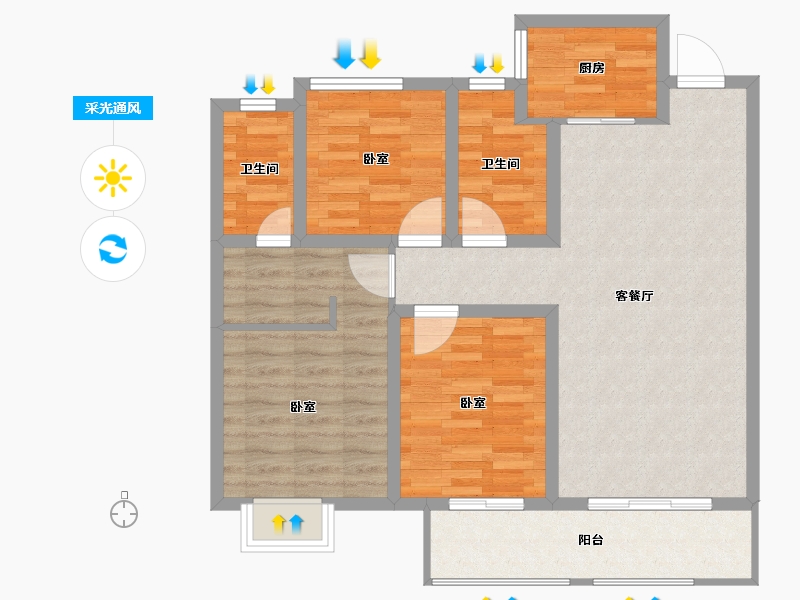 安徽省-宿州市-蓝光·雍锦府-90.00-户型库-采光通风