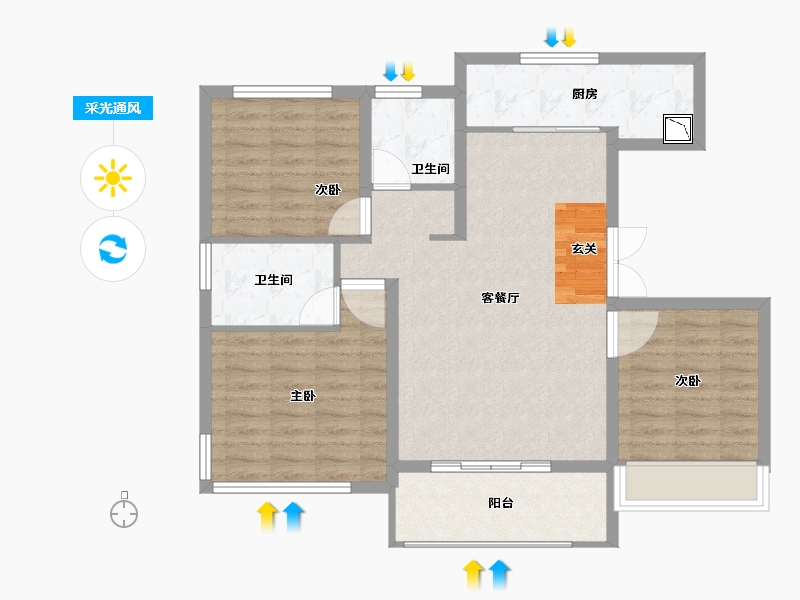 陕西省-西安市-绿地新里格林公馆-86.01-户型库-采光通风