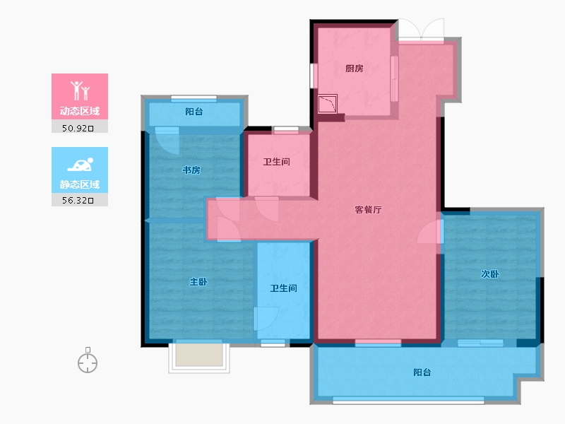 江苏省-盐城市-碧桂园新城天樾府-95.20-户型库-动静分区