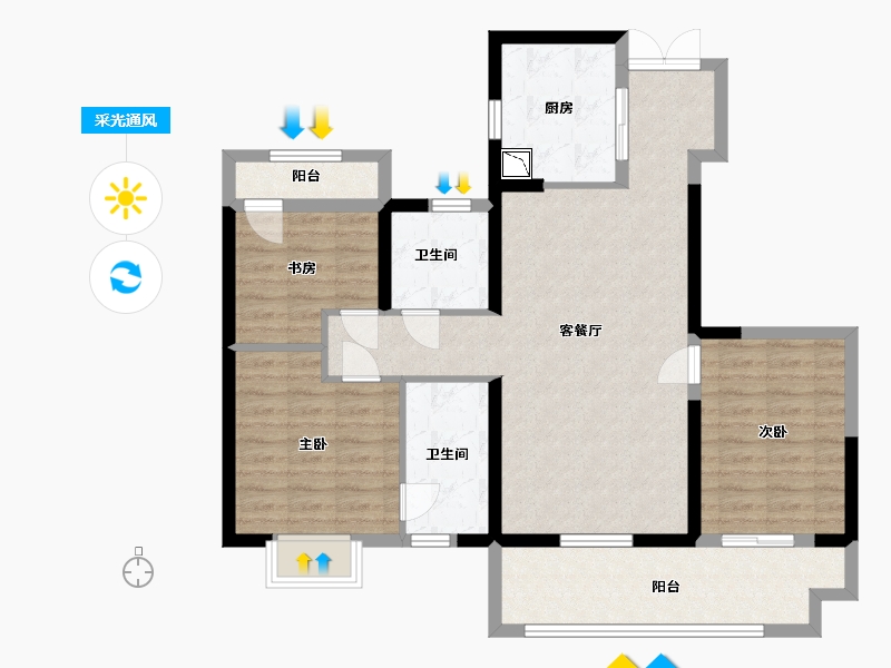 江苏省-盐城市-碧桂园新城天樾府-95.20-户型库-采光通风