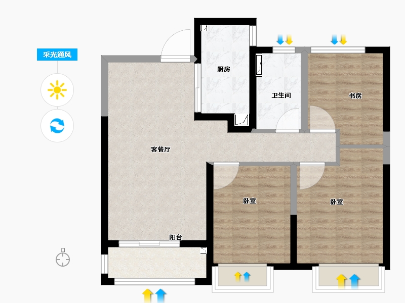 陕西省-西安市-绿城桂语蘭庭-78.00-户型库-采光通风