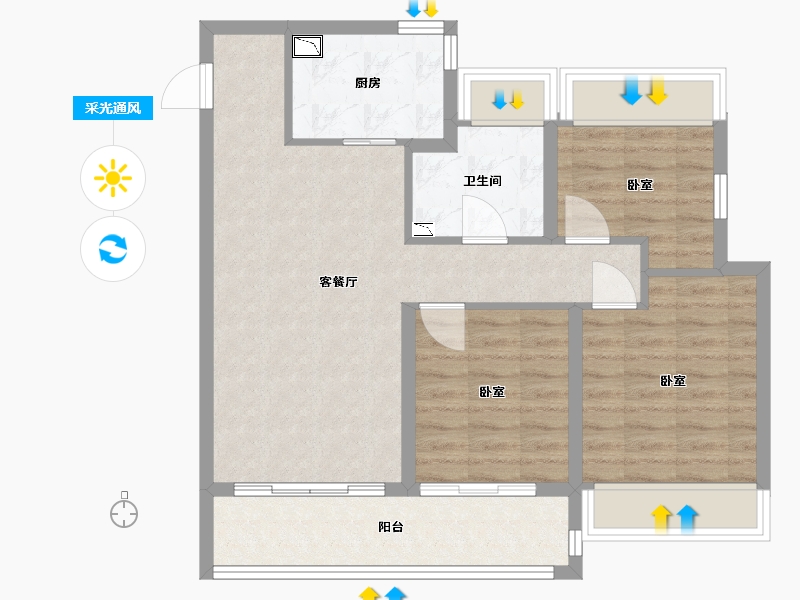 江苏省-苏州市-绿城明月江南-77.00-户型库-采光通风