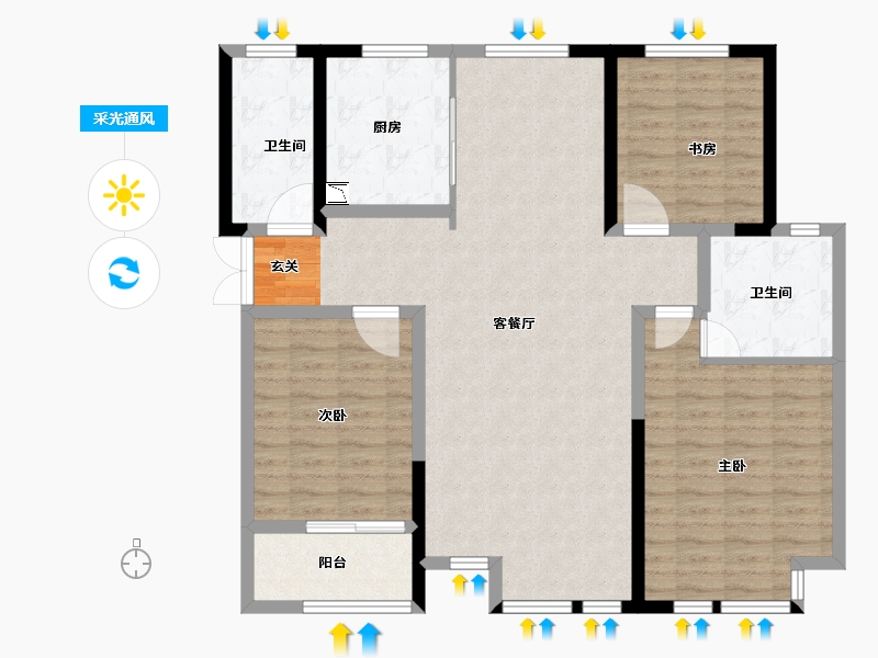 江苏省-常州市-凯纳公馆-113.80-户型库-采光通风