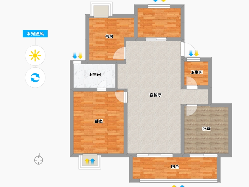 江苏省-常州市-万科金域蓝湾-88.00-户型库-采光通风