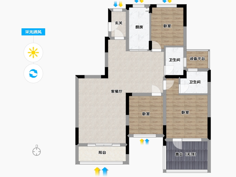 江苏省-苏州市-苏州恒大悦珑湾-104.58-户型库-采光通风