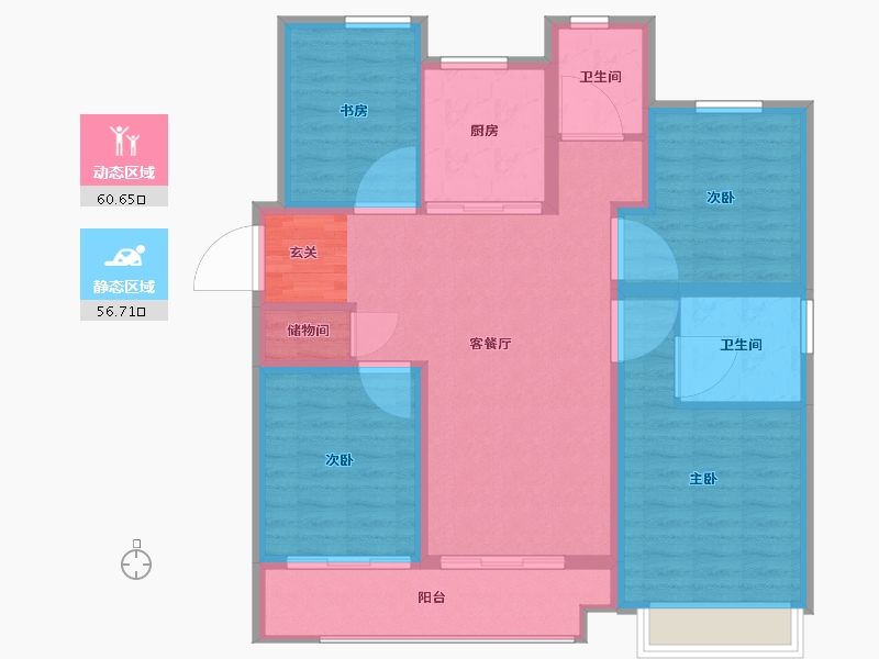 江苏省-无锡市-万科北门塘上-106.00-户型库-动静分区