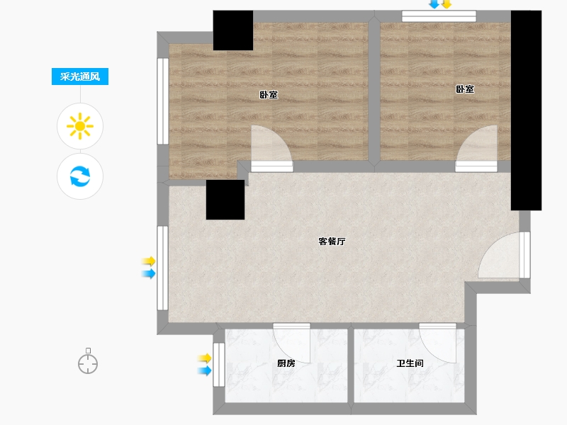 陕西省-西安市-当代宏府MOMΛ-51.00-户型库-采光通风