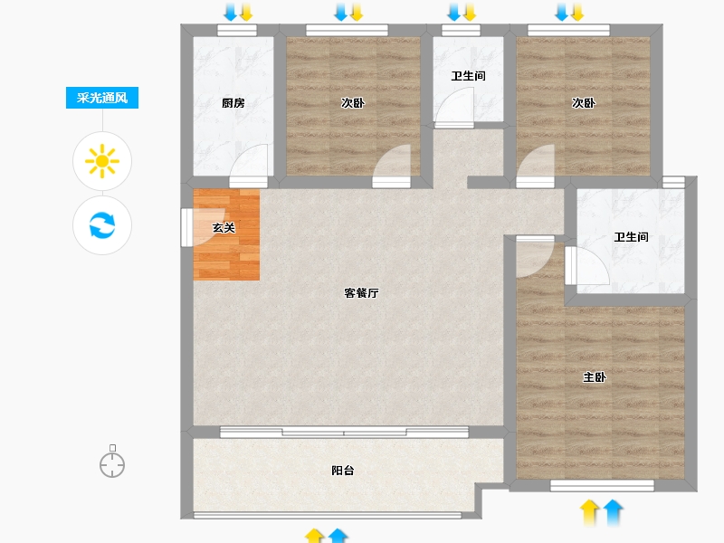 陕西省-咸阳市-新理城-86.93-户型库-采光通风