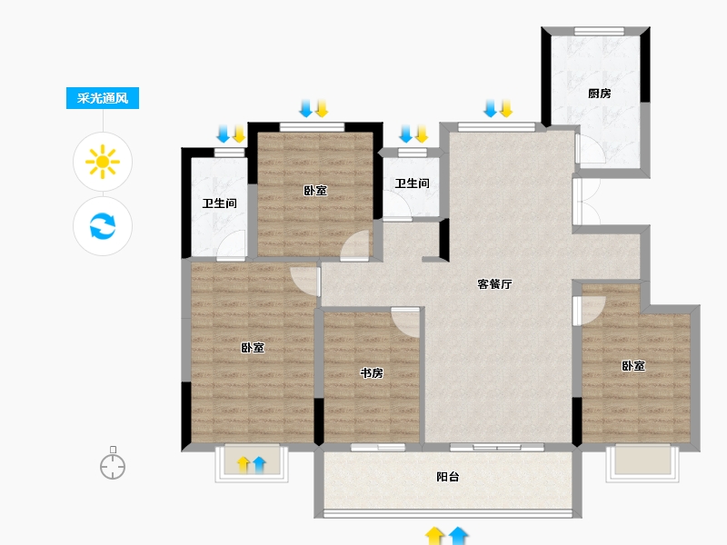 安徽省-宿州市-万成·桂花园-114.76-户型库-采光通风