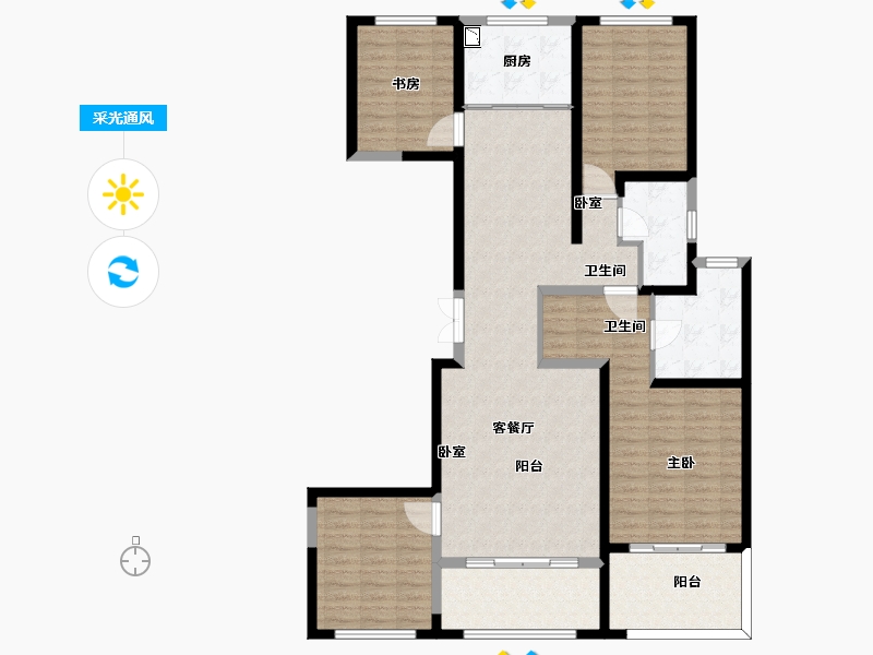 陕西省-西安市-保亿公元印-128.78-户型库-采光通风