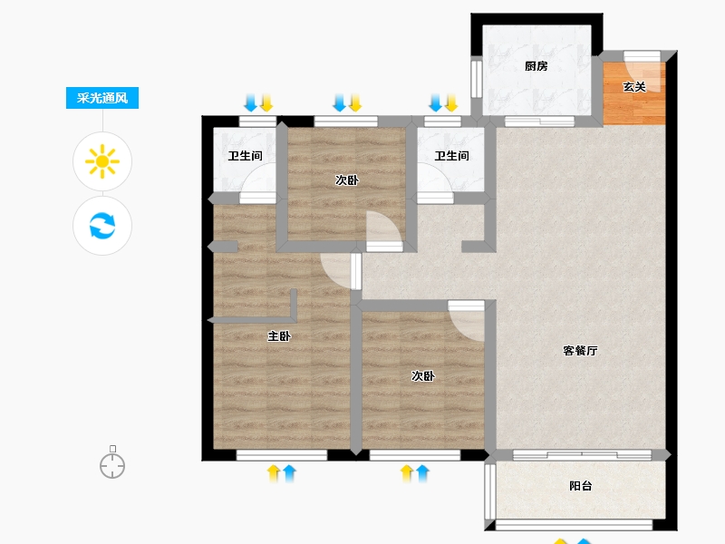 陕西省-咸阳市-新理城-75.10-户型库-采光通风