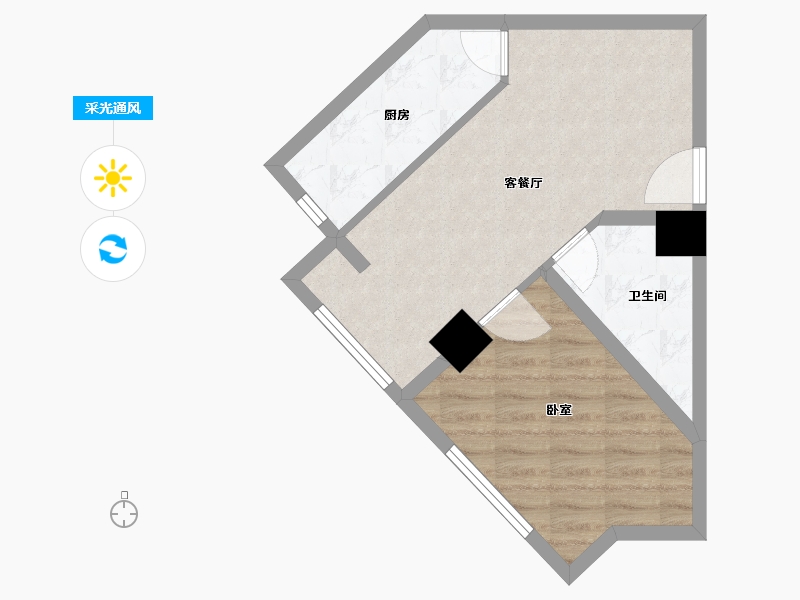 陕西省-西安市-当代宏府MOMΛ-46.74-户型库-采光通风