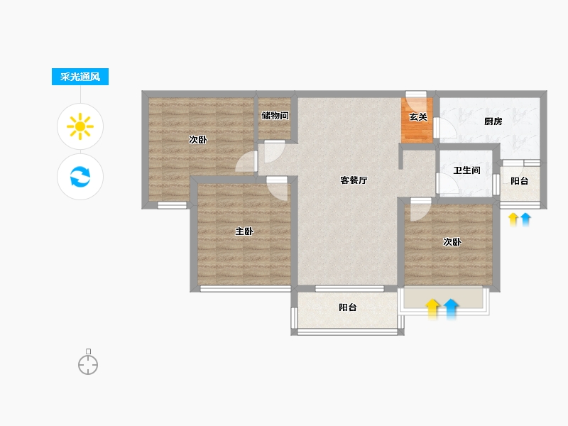 江苏省-苏州市-仁恒 四季和鸣雅园-85.00-户型库-采光通风