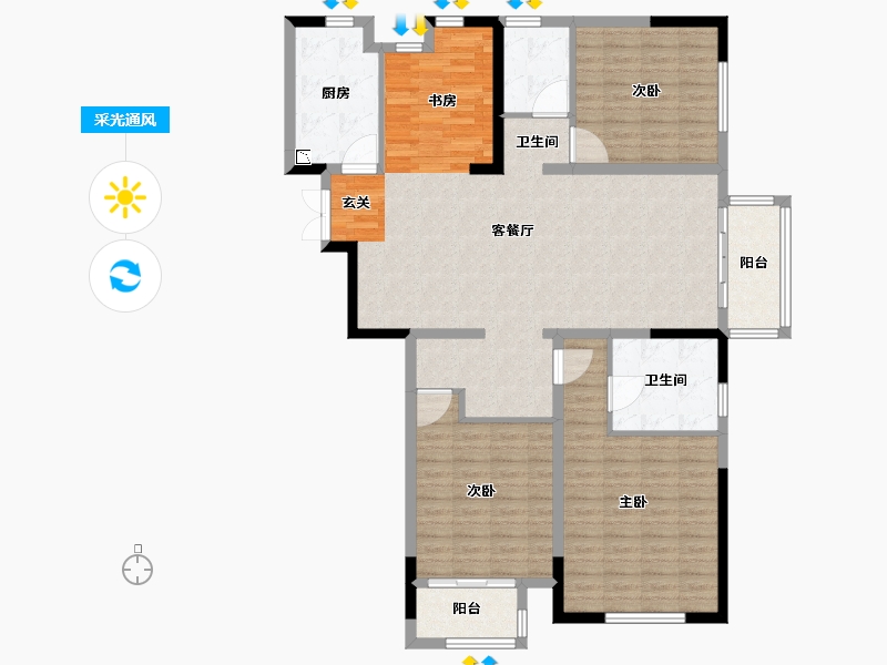 江苏省-常州市-凯纳公馆-128.83-户型库-采光通风