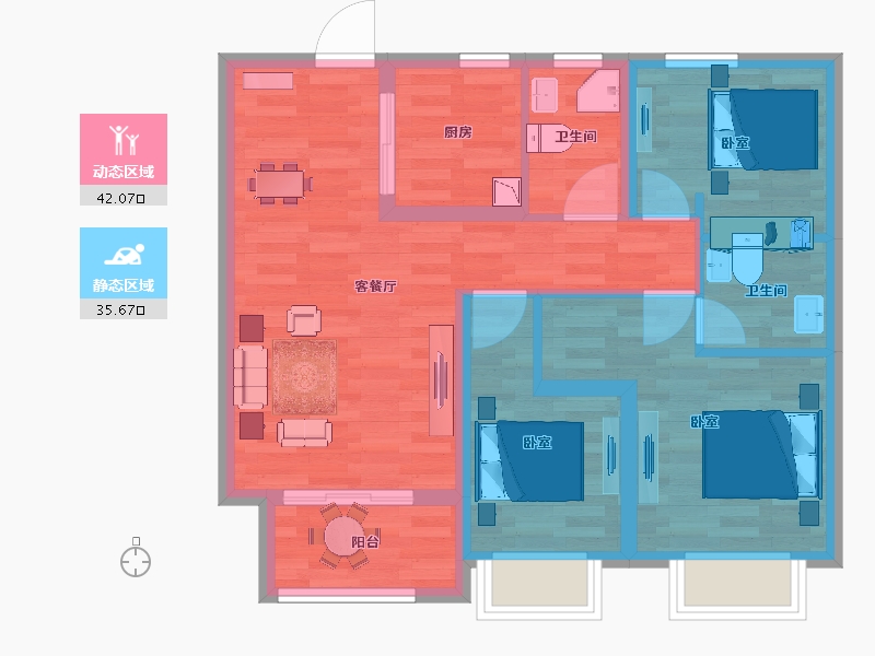 陕西省-西安市-当代嘉宝公园悦MOMΛ-68.56-户型库-动静分区