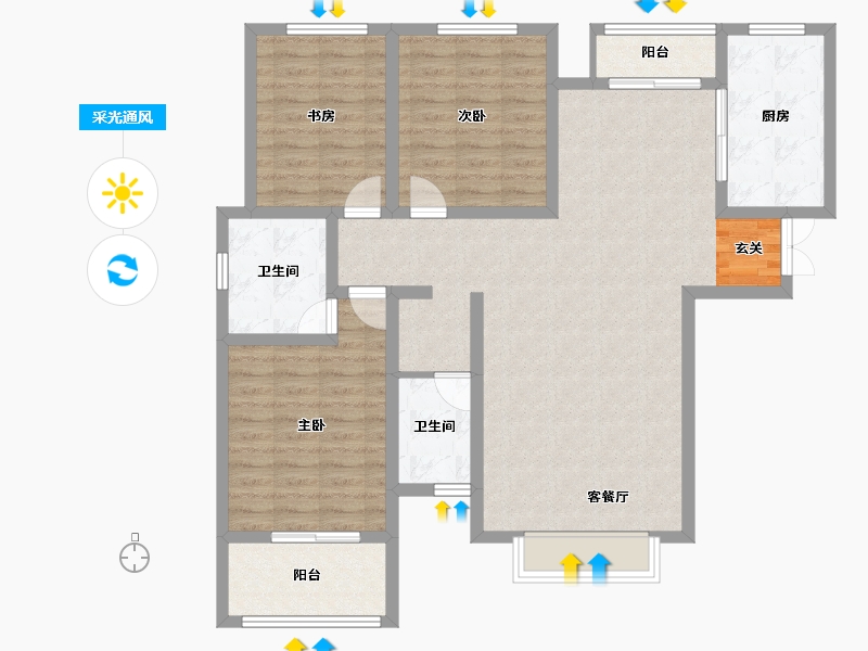 陕西省-宝鸡市-锦业府-110.11-户型库-采光通风