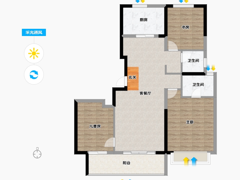 陕西省-西安市-紫薇铂樾府-101.93-户型库-采光通风