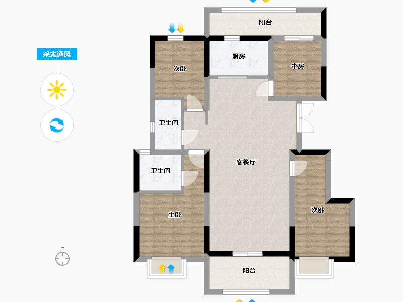 陕西省-西安市-中铁琉森水岸-103.01-户型库-采光通风