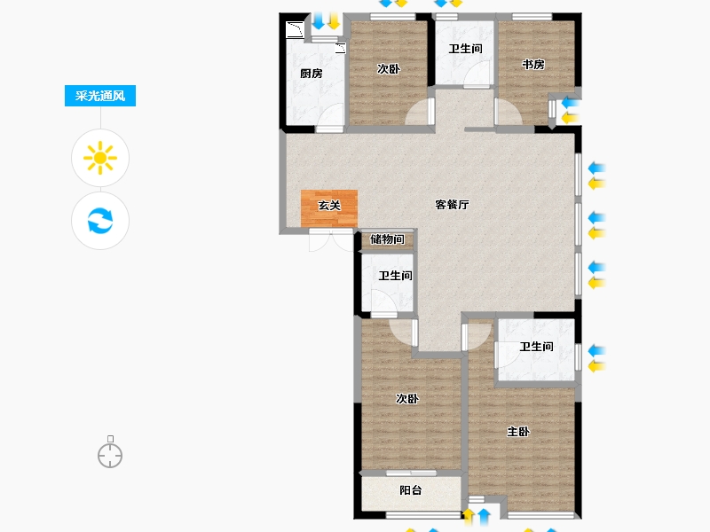 江苏省-常州市-凯纳公馆-144.65-户型库-采光通风