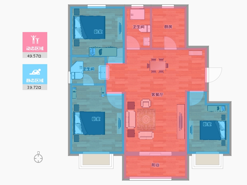 陕西省-西安市-当代嘉宝公园悦MOMΛ-80.12-户型库-动静分区