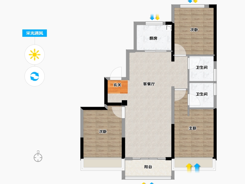 浙江省-台州市-大家金钰府-96.70-户型库-采光通风