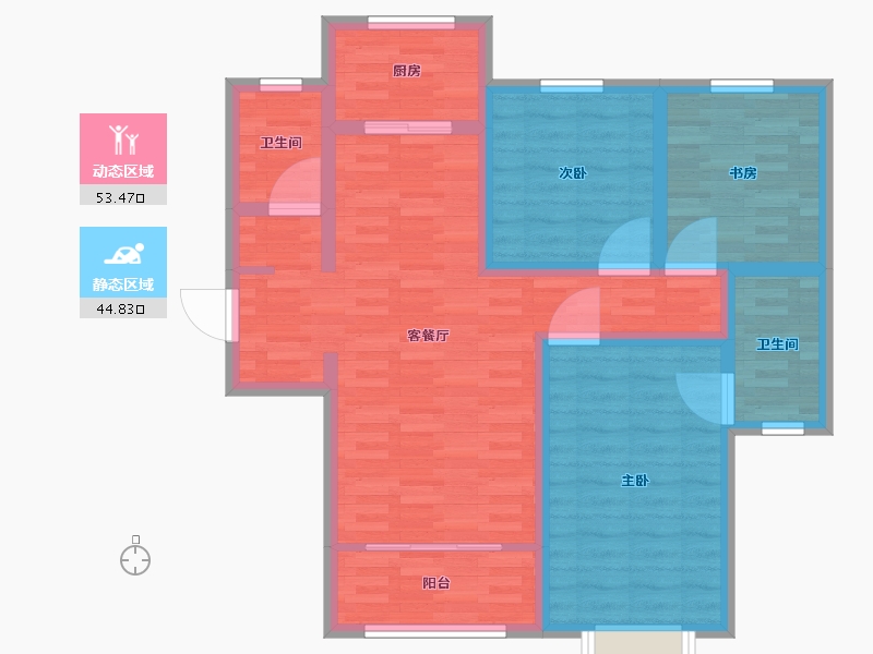 陕西省-西安市-盈泰水岸东方-86.97-户型库-动静分区