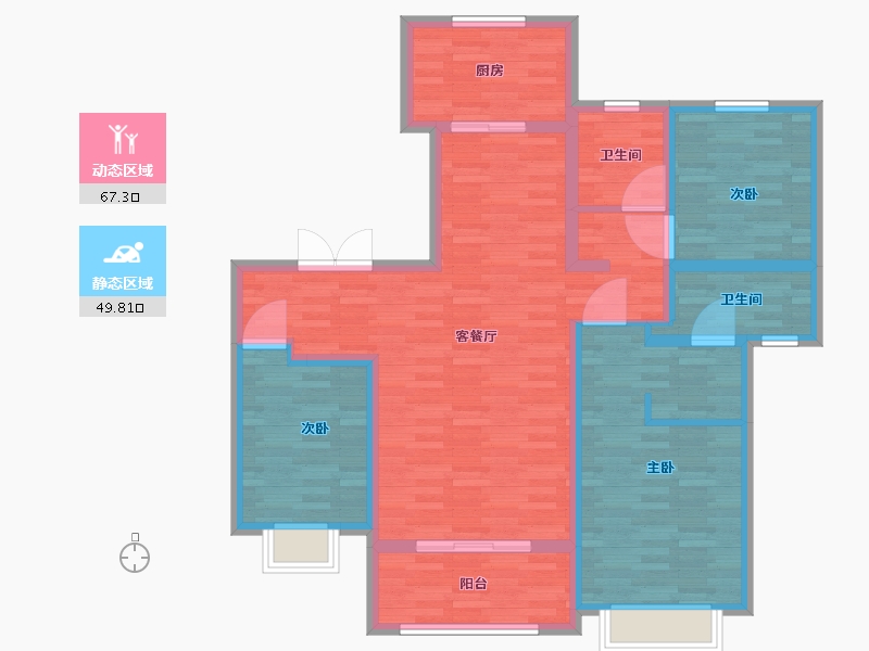 陕西省-西安市-盈泰水岸东方-104.36-户型库-动静分区