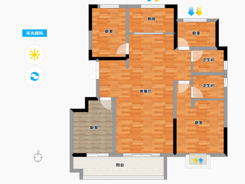 安徽省-宿州市-壹中·状元府-105.99-户型库-采光通风