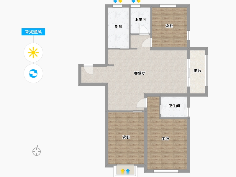 江苏省-盐城市-荣悦华府-93.39-户型库-采光通风