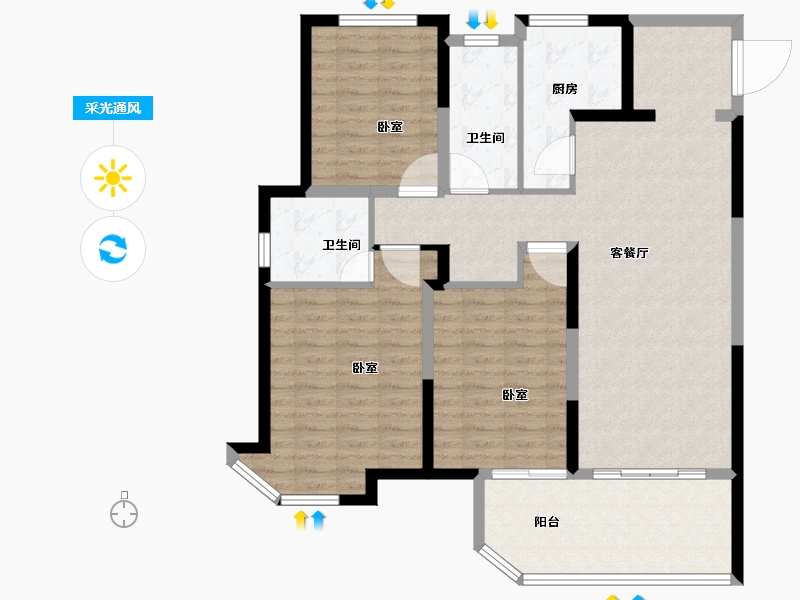 江苏省-南通市-绿地新都会-110.30-户型库-采光通风