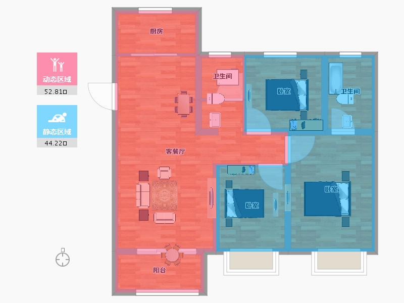 陕西省-西安市-当代嘉宝公园悦MOMΛ-87.01-户型库-动静分区