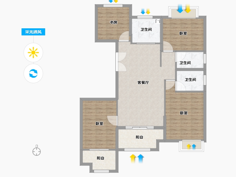 江苏省-扬州市-佳源珑境-106.00-户型库-采光通风