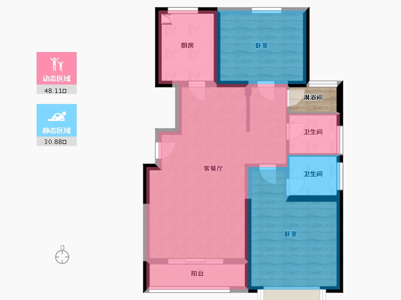 辽宁省-盘锦市-东方银座·中心城-71.95-户型库-动静分区