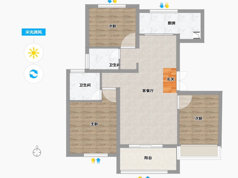 陕西省-西安市-绿地新里格林公馆-86.00-户型库-采光通风