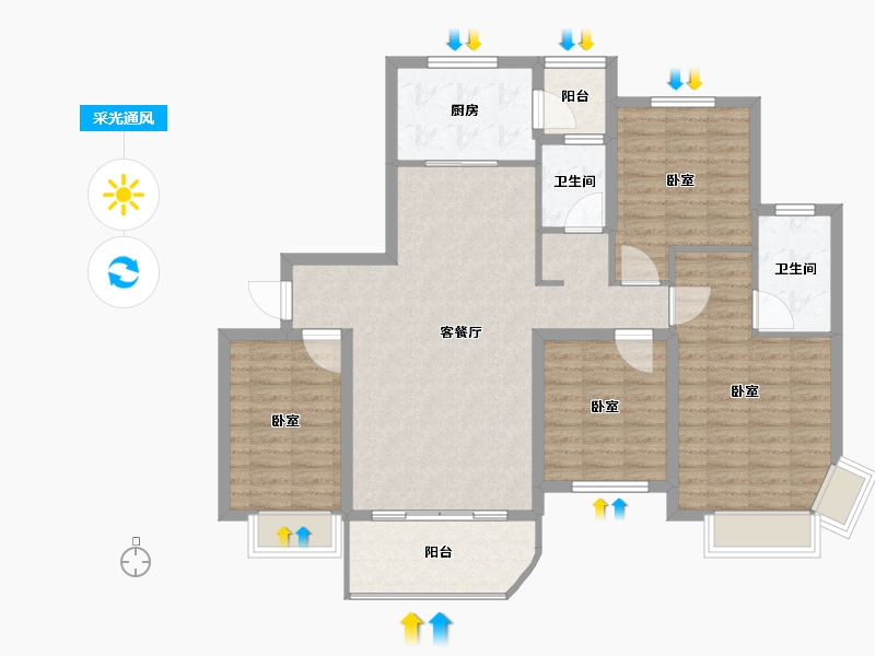 江苏省-南通市-碧桂园御湖半岛-111.00-户型库-采光通风