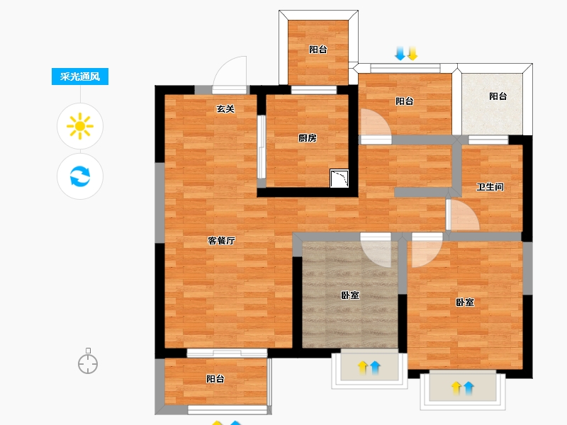 江苏省-苏州市-嘉境天成-71.00-户型库-采光通风