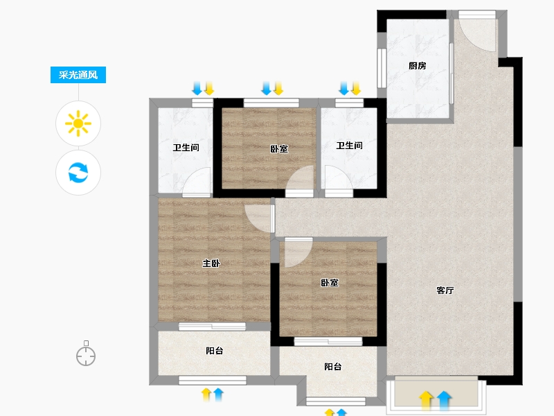 安徽省-宿州市-中骏·柏景湾-78.64-户型库-采光通风