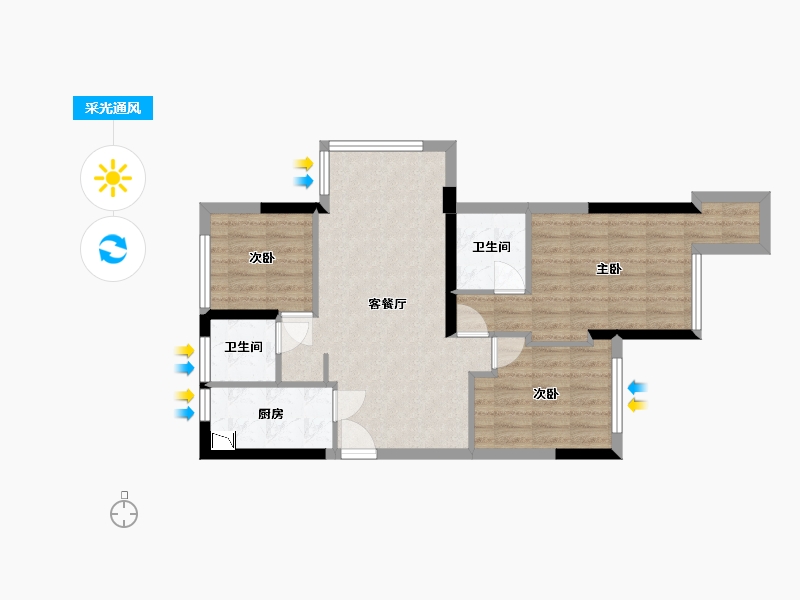 福建省-福州市-招商雍景湾-68.84-户型库-采光通风