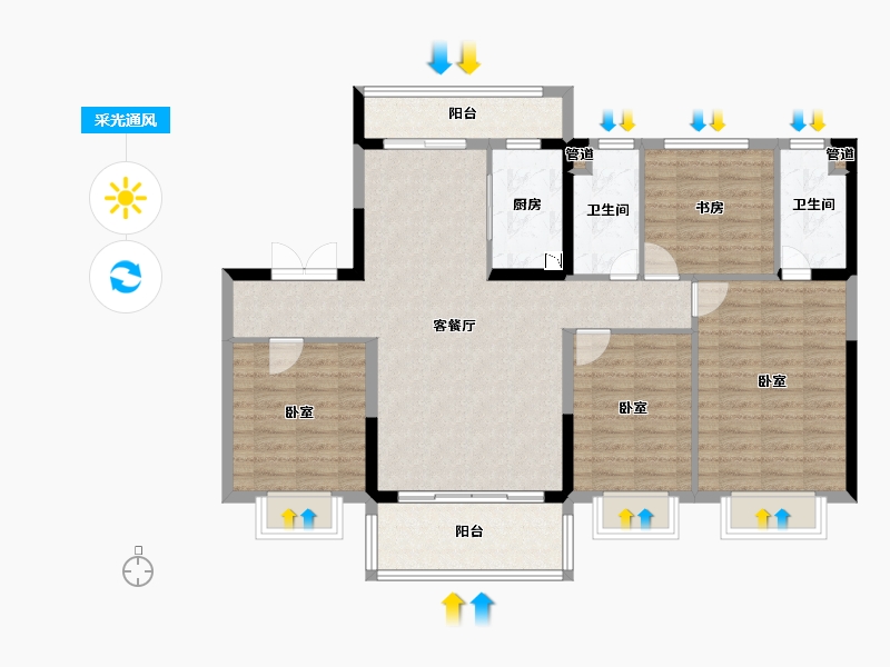 陕西省-西安市-西安碧桂园香湖湾1号-108.43-户型库-采光通风