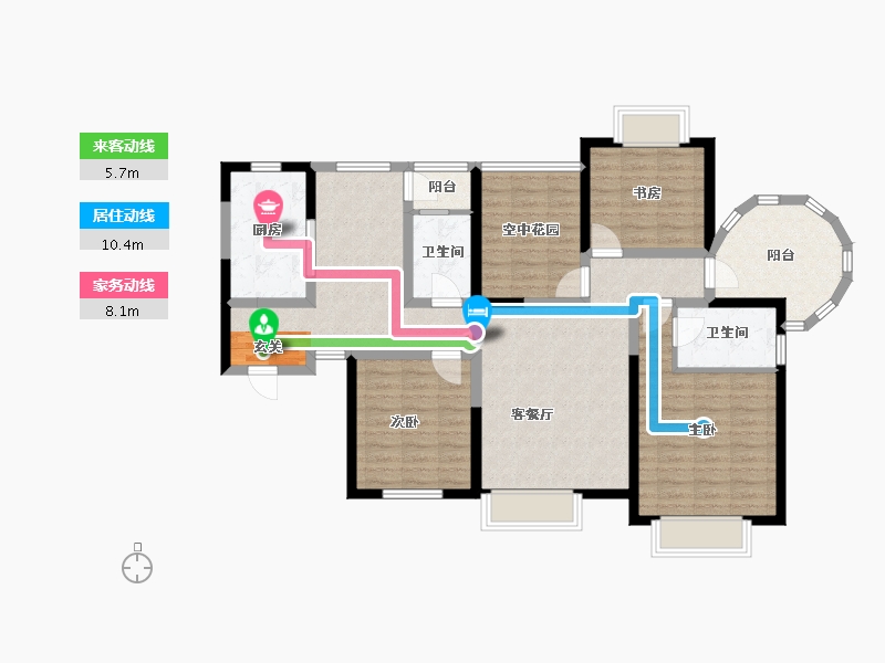 陕西省-西安市-易道郡玫瑰公馆-109.09-户型库-动静线