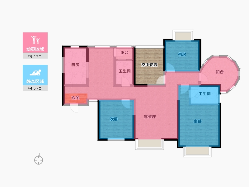 陕西省-西安市-易道郡玫瑰公馆-109.09-户型库-动静分区