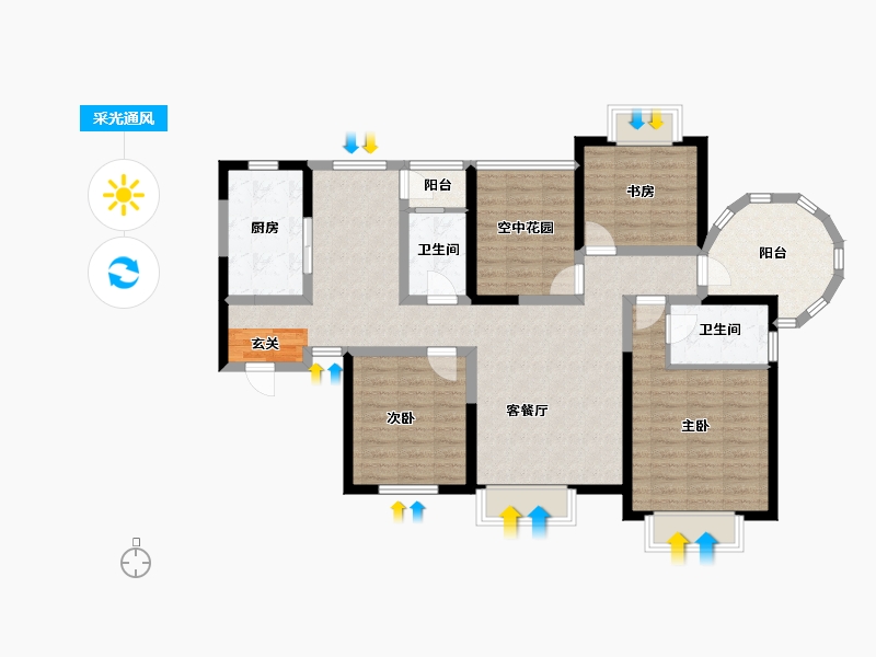 陕西省-西安市-易道郡玫瑰公馆-109.09-户型库-采光通风