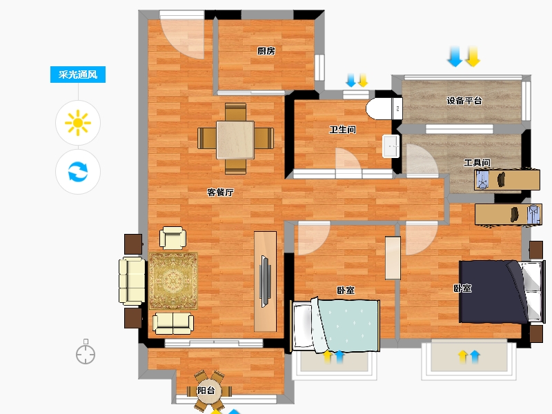 江苏省-苏州市-碧桂园江山赋-71.00-户型库-采光通风