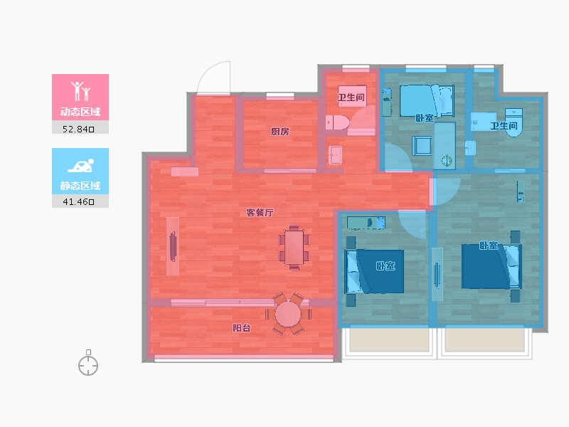 江苏省-苏州市-上坤·云栖时光-84.00-户型库-动静分区